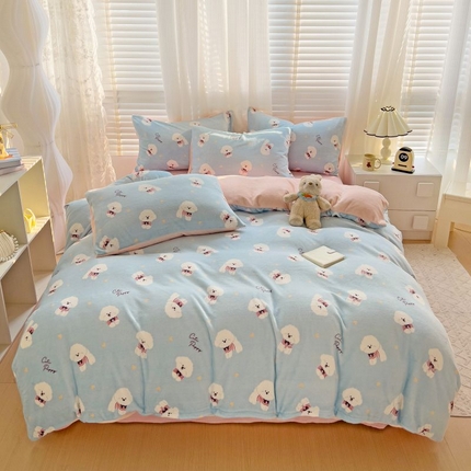 91家纺网 家纺一手货源 找家纺 （总）2024新款一套两款式加厚牛奶绒贴布刺绣加印花四件套