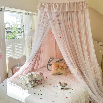 91家纺网 家纺一手货源 找家纺 艾晶美家纺有限公司 2025新款双层尖顶蚊帐 梦幻-粉-100CM直径