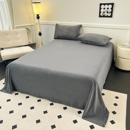 91家纺网 家纺一手货源 找家纺 梦尚舒 2025新款加厚牛奶绒纯色单床单灰色
