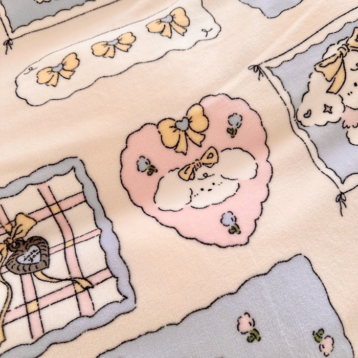 91家纺网 家纺一手货源 找家纺 呗旺鹿 2024新款高克重卡通印花毛巾绣牛奶绒四件套 蝴蝶结小狗-蓝