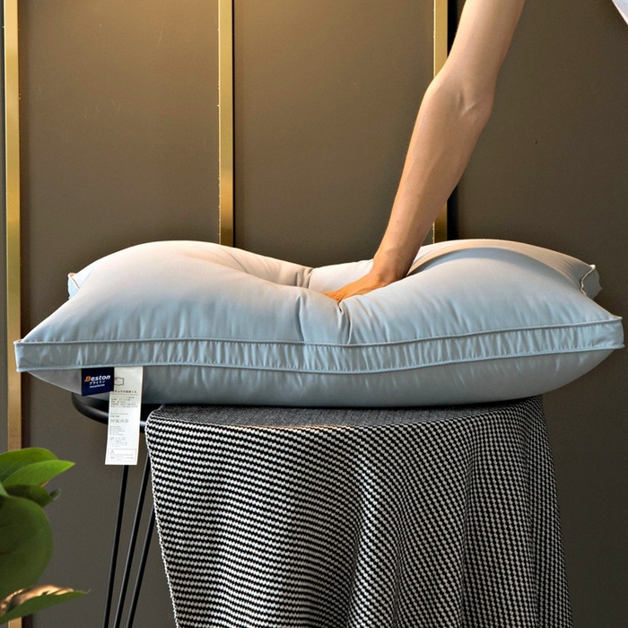 91家纺网 家纺一手货源 找家纺 （总）颐羽达 新款60贡缎立体双层羽绒枕 纯棉鹅绒枕酒店民宿枕芯批发