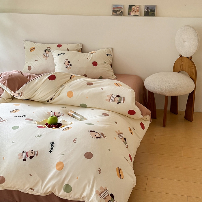 91家纺网 家纺一手货源 找家纺 华超针织 2024新款全棉天竺棉印花四件套系列 面包狗