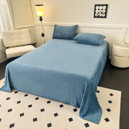 91家纺网 家纺一手货源 找家纺 梦尚舒 2025新款加厚牛奶绒纯色单床单蓝色