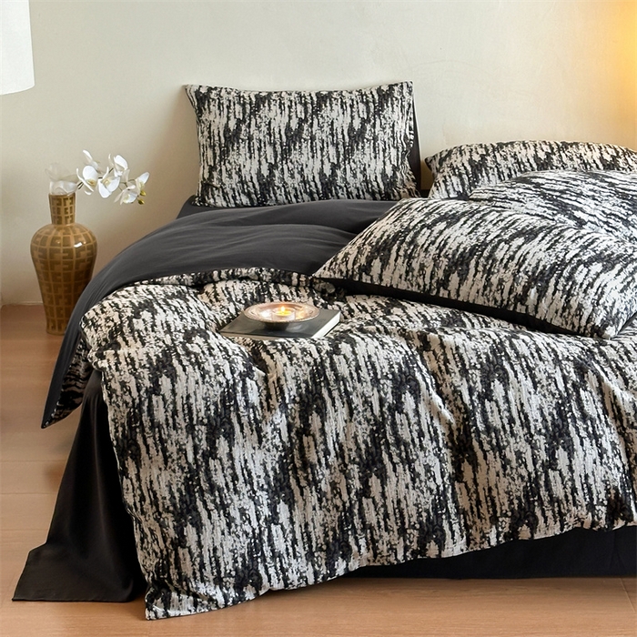 91家纺网 家纺一手货源 找家纺 梦享生活家居 2024新款双层纱黑灰提花系列四件套 清墨