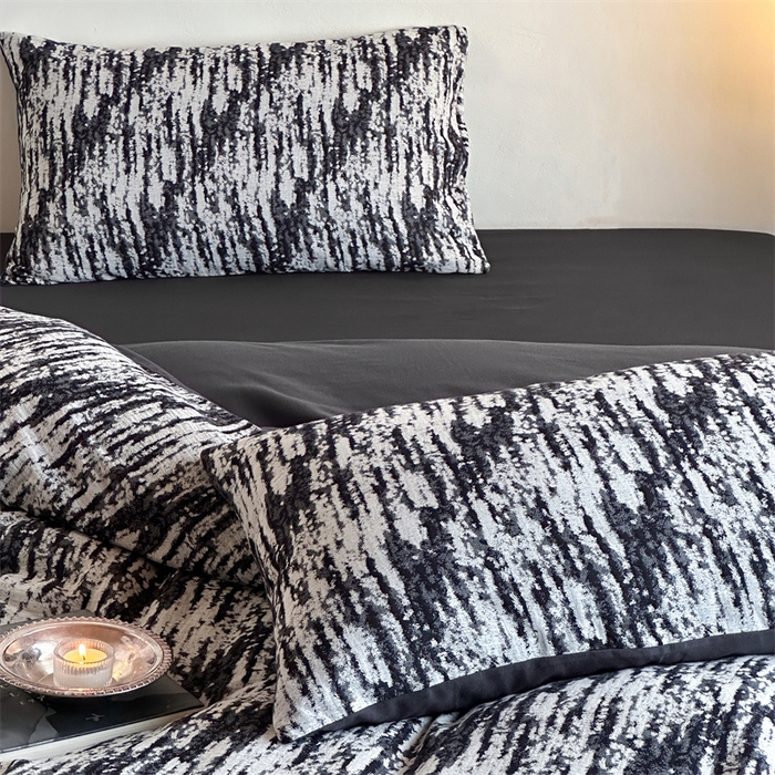 91家纺网 家纺一手货源 找家纺 梦享生活家居 2024新款双层纱黑灰提花系列四件套 清墨