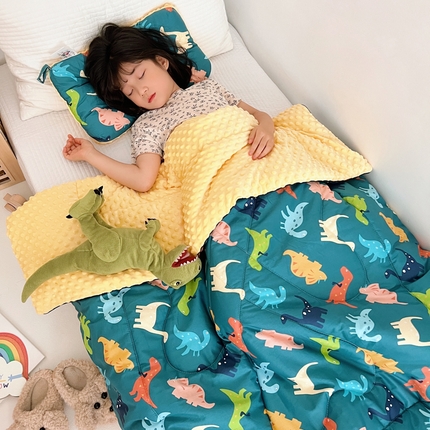 吉咪兔 24年新款幼儿园卡通全棉豆豆被冬季纯棉儿童豆豆毯加厚棉被安抚秋冬宝宝被子 恐龙派对-绿
