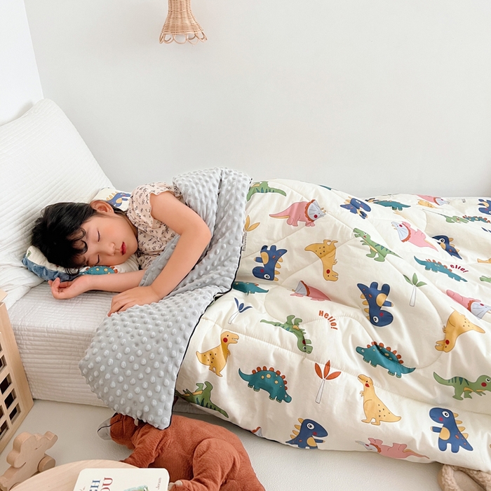 91家纺网 家纺一手货源 找家纺 吉咪兔 24年新款幼儿园卡通全棉豆豆被冬季纯棉儿童豆豆毯加厚棉被安抚秋冬宝宝被子 小恐龙