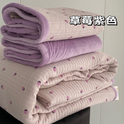 91家纺网 家纺一手货源 找家纺 莱豫家纺 2024新款砂洗棉加绒床盖三件套（叠拍图） 草莓紫