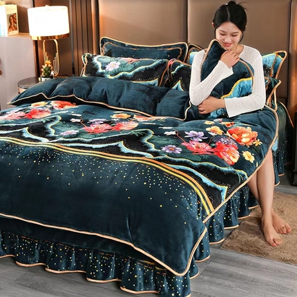 91家纺网 家纺一手货源 找家纺 (总) 董成龙2023直播高克重牛奶绒四件套水晶金貂法莱绒床裙款