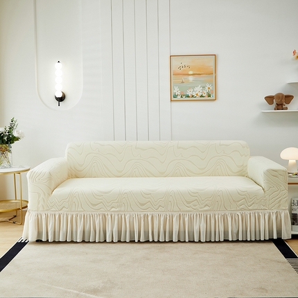 91家纺网 家纺一手货源 找家纺 （总）丝绮鹿 2024新款雕花绒曲意系列沙发套裙边款（三人图）