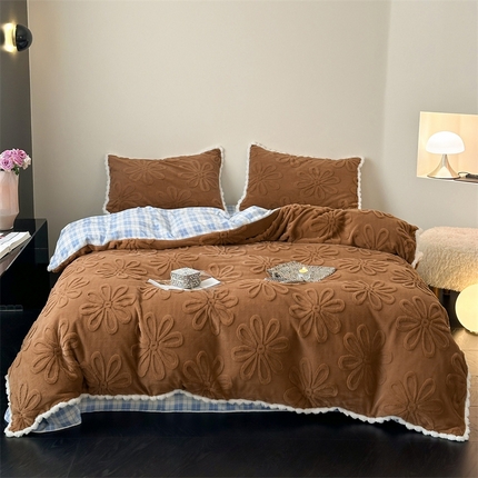 桔子家纺 2024新款兔兔绒立体雕花蝴蝶结系列四件套 焦糖雏菊