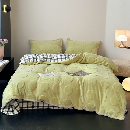 桔子家纺 2024新款兔兔绒立体雕花蝴蝶结系列四件套 芥绿