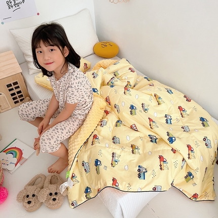 吉咪兔 24年新款幼儿园卡通全棉豆豆被冬季纯棉儿童豆豆毯加厚棉被安抚秋冬宝宝被子 工程车