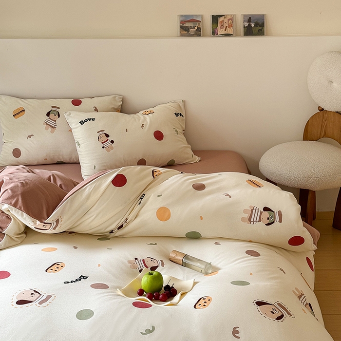 91家纺网 家纺一手货源 找家纺 华超针织 2024新款全棉天竺棉印花四件套系列 面包狗