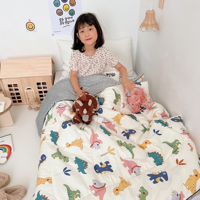 91家纺网 家纺一手货源 找家纺 吉咪兔 24年新款幼儿园卡通全棉豆豆被冬季纯棉儿童豆豆毯加厚棉被安抚秋冬宝宝被子 小恐龙
