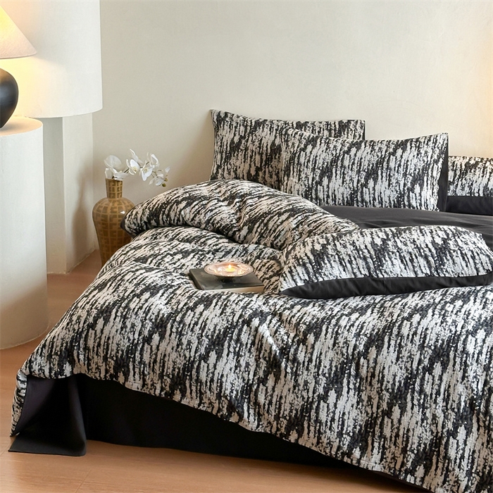 91家纺网 家纺一手货源 找家纺 梦享生活家居 2024新款双层纱黑灰提花系列四件套 清墨