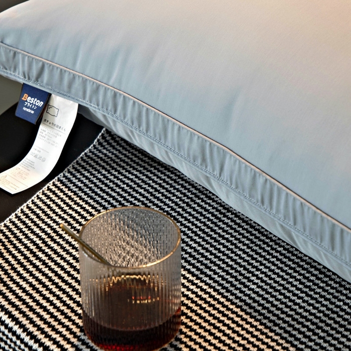 91家纺网 家纺一手货源 找家纺 （总）颐羽达 新款60贡缎立体双层羽绒枕 纯棉鹅绒枕酒店民宿枕芯批发