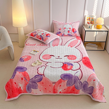 91家纺网 家纺一手货源 找家纺 源舜家纺 2025新款AB版云貂绒床盖 可爱兔兔