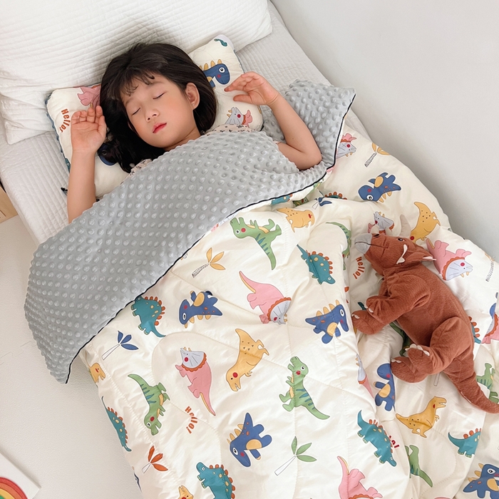 91家纺网 家纺一手货源 找家纺 吉咪兔 24年新款幼儿园卡通全棉豆豆被冬季纯棉儿童豆豆毯加厚棉被安抚秋冬宝宝被子 小恐龙