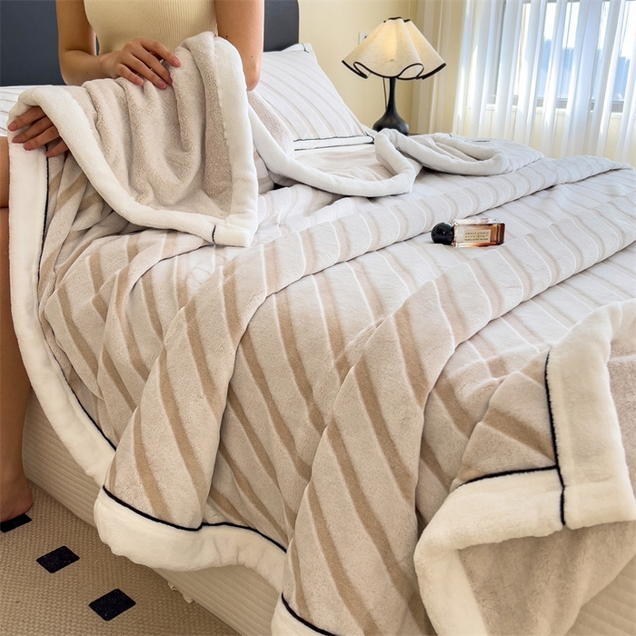 91家纺网 家纺一手货源 找家纺 欧邦 新款加厚荷兰绒牛奶绒剪加印工艺款毛毯 卡其