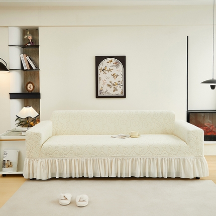 91家纺网 家纺一手货源 找家纺 （总）丝绮鹿 2024新款雕花绒年华系列裙边沙发套（三人图）