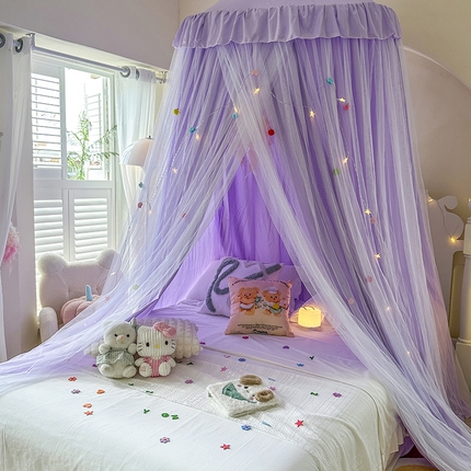 91家纺网 家纺一手货源 找家纺 艾晶美家纺有限公司 2025新款双层尖顶蚊帐 梦幻-紫-100CM直径