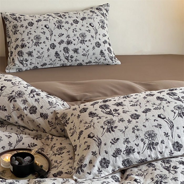 91家纺网 家纺一手货源 找家纺 （总）梦享生活家居 2024新款双层纱黑灰提花系列四件套