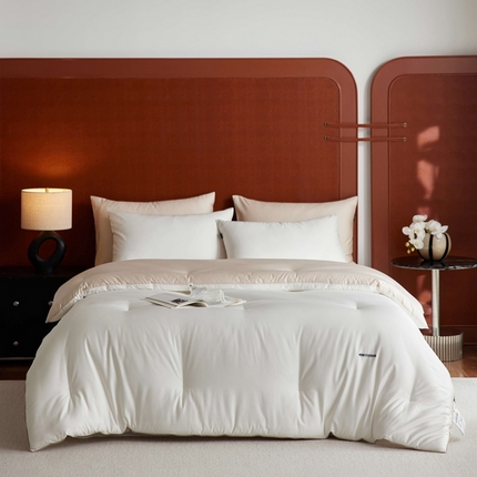 91家纺网 家纺一手货源 找家纺 丽笙 2024新款100S长绒棉纯棉懒宝儿嵌绳款四季被 莫斯云白