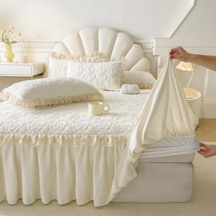 91家纺网 家纺一手货源 找家纺 （总）恋尚 2024新款牛奶绒夹棉床笠式单品床裙-奥丽莎