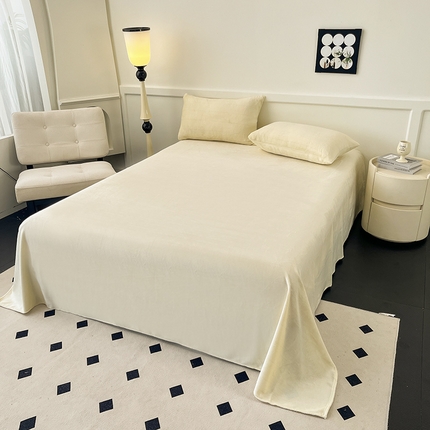 91家纺网 家纺一手货源 找家纺 梦尚舒 2025新款加厚牛奶绒纯色单床单白色