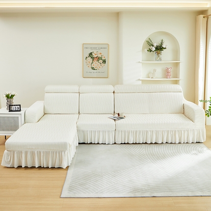 91家纺网 家纺一手货源 找家纺 （总）丝绮鹿 2024新款新款提花绒水波纹沙发套裙边款