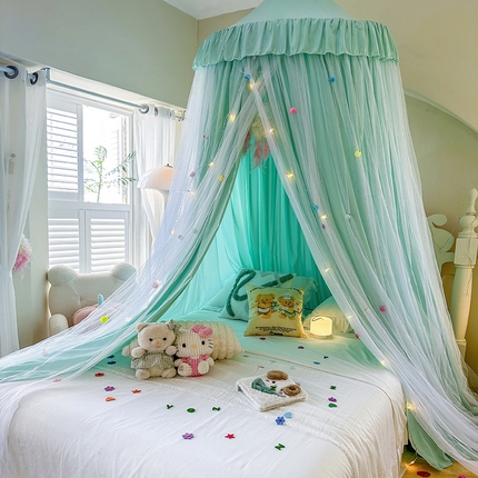 91家纺网 家纺一手货源 找家纺 艾晶美家纺有限公司 2025新款双层尖顶蚊帐 梦幻-绿-100CM直径