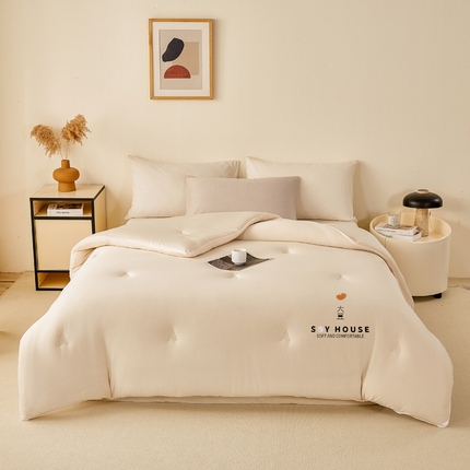 鸣升家纺 新款A类婴儿级牛奶针织棉冬被春秋被加厚冬被 针织棉-米黄