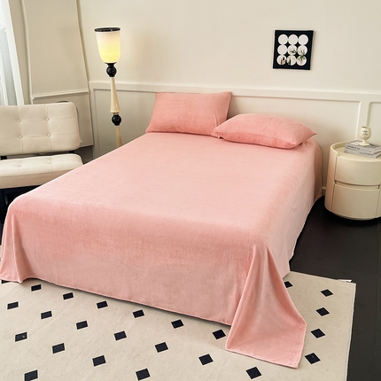 91家纺网 家纺一手货源 找家纺 梦尚舒 2025新款加厚牛奶绒纯色单床单粉色
