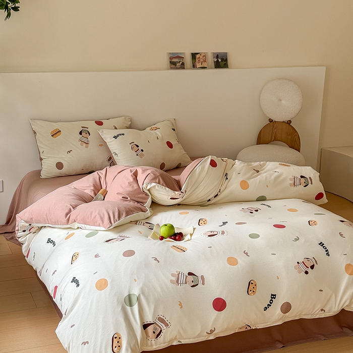 91家纺网 家纺一手货源 找家纺 华超针织 2024新款全棉天竺棉印花四件套系列 面包狗