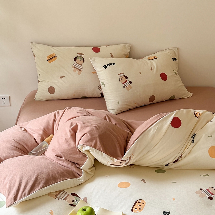 91家纺网 家纺一手货源 找家纺 华超针织 2024新款全棉天竺棉印花四件套系列 面包狗