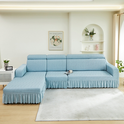 91家纺网 家纺一手货源 找家纺 （总）丝绮鹿 2024新款新款提花绒水波纹沙发套裙边款