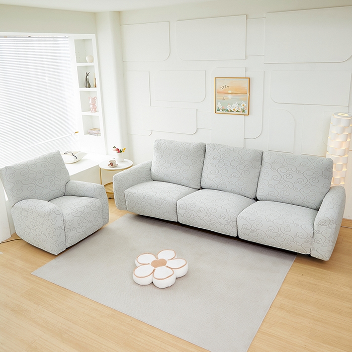 91家纺网 家纺一手货源 找家纺 丝绮鹿 2024新款雕花绒年华系列-芝华士沙发套 浅灰