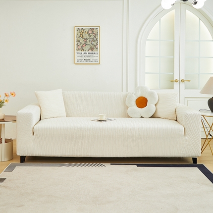 91家纺网 家纺一手货源 找家纺 （总）丝绮鹿 2024新款提花绒水波纹系列沙发套松紧款（三人图）