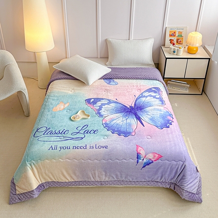 91家纺网 家纺一手货源 找家纺 源舜家纺 2025新款AB版云貂绒床盖 梦幻蝴蝶