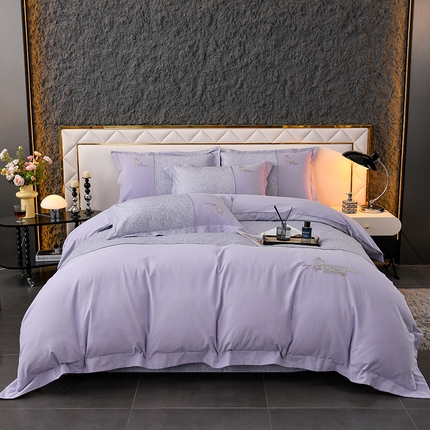 小时代家纺 2024新款全棉60支轻磨毛肌理纹夹棉床盖四件套-珂洛 珂洛-熏衣紫