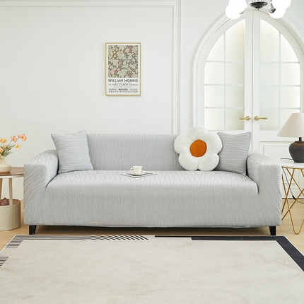 91家纺网 家纺一手货源 找家纺 （总）丝绮鹿 2024新款提花绒水波纹系列沙发套松紧款（三人图）