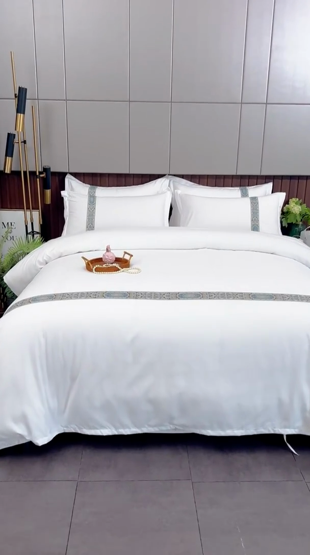 91家纺网 家纺一手货源 找家纺 三俏家纺 2024新款星级酒店140克斜纹加厚四件套 国朝兰-140克斜纹加厚