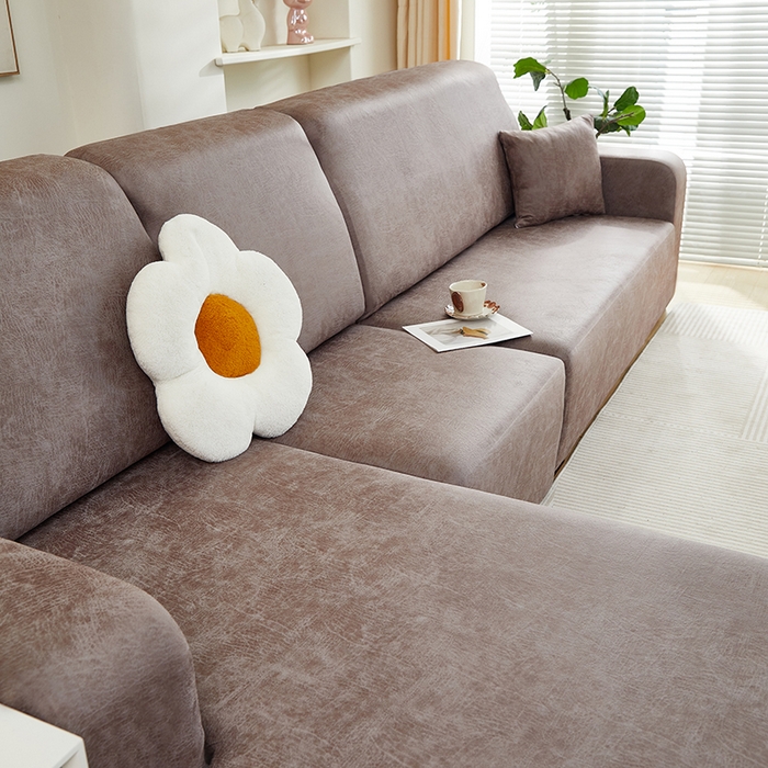 91家纺网 家纺一手货源 找家纺 2024新款防水皮革全包沙发套松紧款 茶褐色