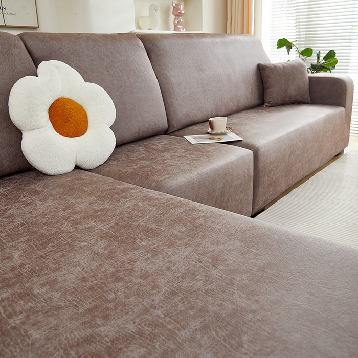 91家纺网 家纺一手货源 找家纺 2024新款防水皮革全包沙发套松紧款 茶褐色