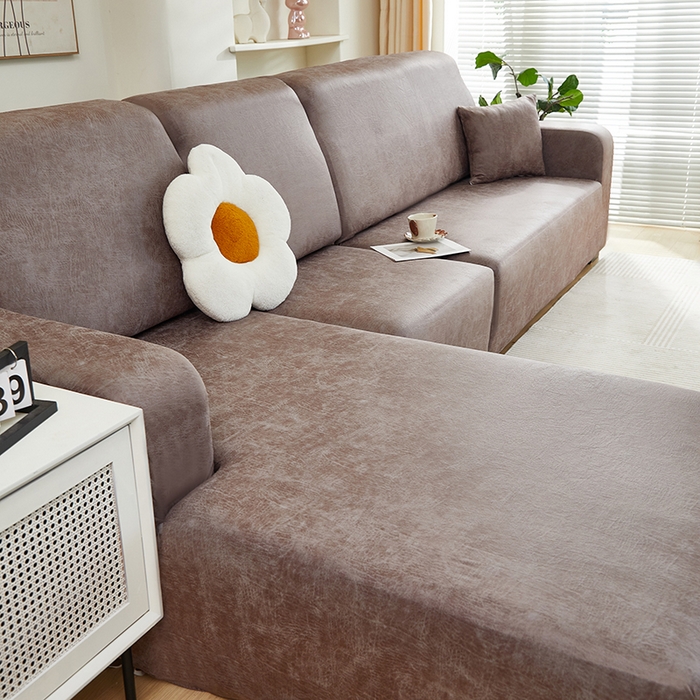 91家纺网 家纺一手货源 找家纺 2024新款防水皮革全包沙发套松紧款 茶褐色