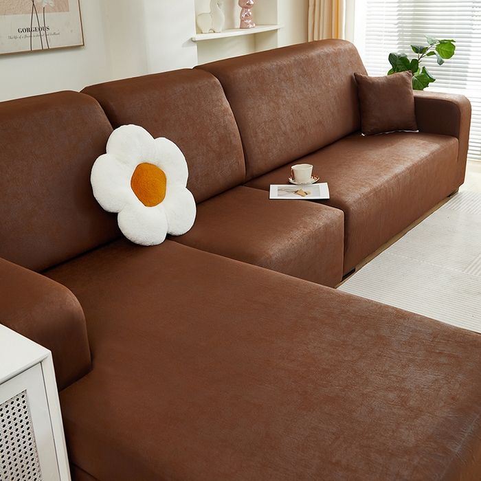 91家纺网 家纺一手货源 找家纺 2024新款防水皮革全包沙发套松紧款 深咖