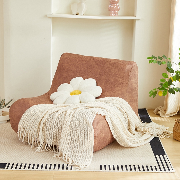 91家纺网 家纺一手货源 找家纺 2024新款防水皮革懒人沙发套 棕黄