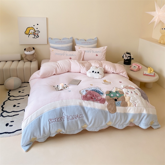 91家纺网 家纺一手货源 找家纺 （总）星野 2024新款高克重牛奶绒四件套-绒睡窝窝