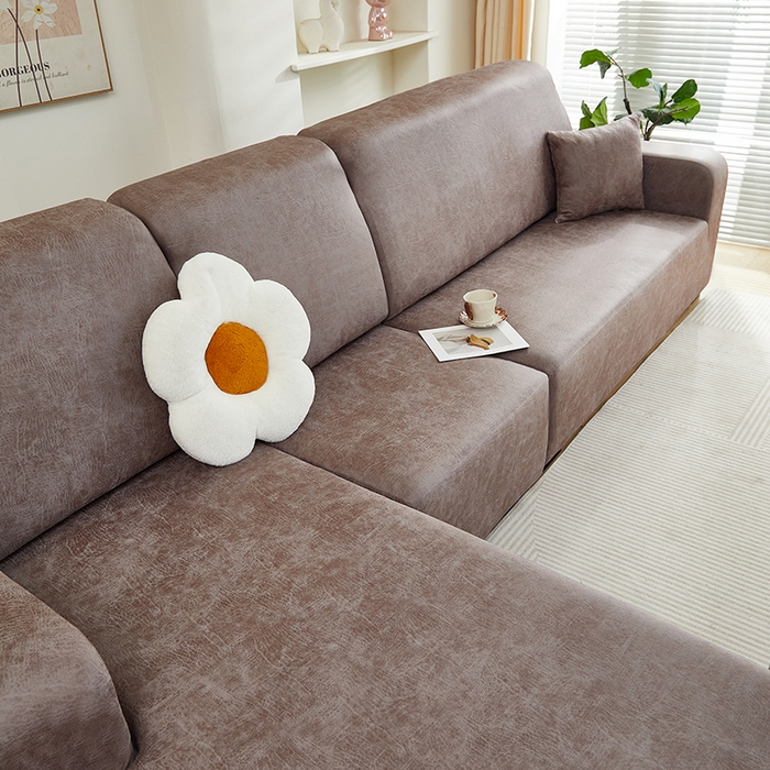 91家纺网 家纺一手货源 找家纺 2024新款防水皮革全包沙发套松紧款 茶褐色